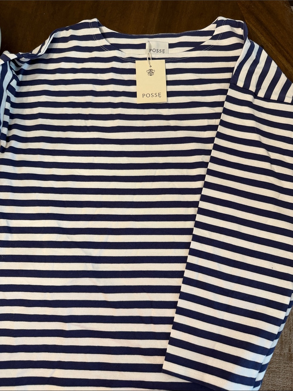 Posse Navy and White Striped Boatneck Shirt